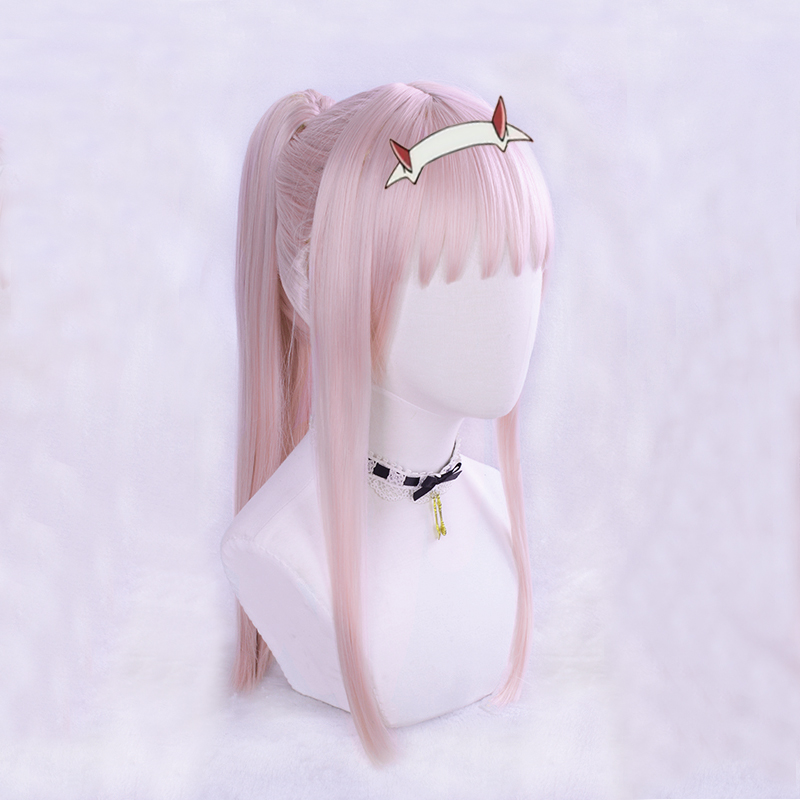 Darling In The Franxx Zero Two Code 02 Long Straight Pink Synthetic Cosplay Wig Ponytail Swimwear Hairstyle - 4