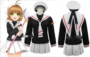 Cardcaptor Card Captor Sakura Kinomoto Cosplay Costume Anime Girl School Uniform Coat Skirt Hat Track