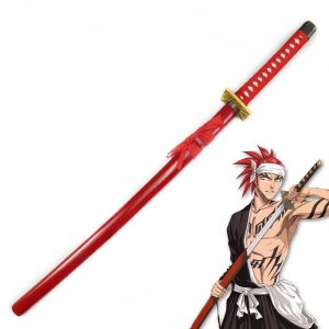 Anime Bleach Abarai Renji Wooden Sword Katana Zabimaru Red Scabbard Cosplay Decorative