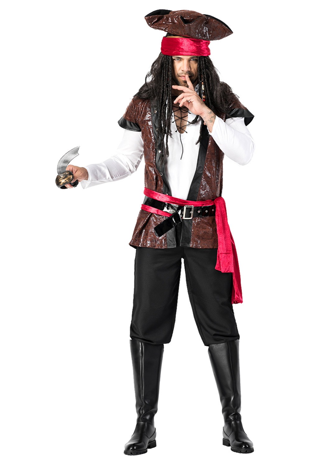 Deluxe Adult Pirate Captain Costume Caribbean Cosplay With Hat Boot Covers For Men Halloweencarnival Party Outfit - 6