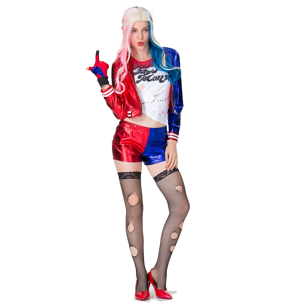 Women Adlut Joker Squad Harley Quinn Cosplay Costume Purim Halloween Jacket Sets Costumes Suits 155-178cm Tall