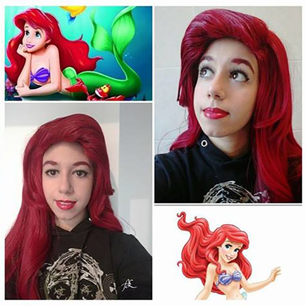 The Little Mermaid Ariel Cosplay Dark Red 70cm Long Curly Wavy Hair ...