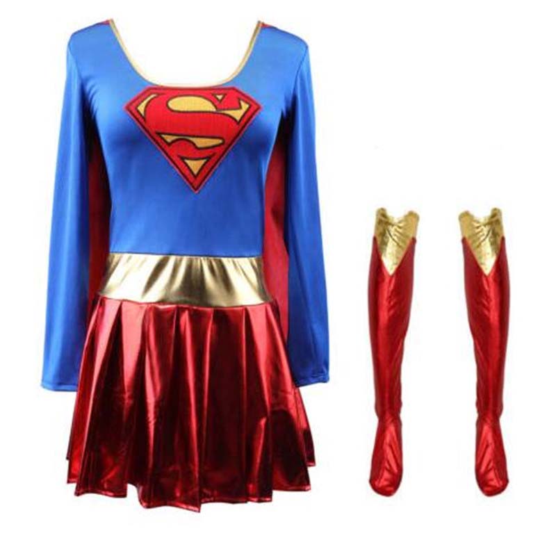 Adult Superhero Cosplay Outfit Sexy Supergirl Costume With Fancy Boots Halloween Dress Set For Women - 1