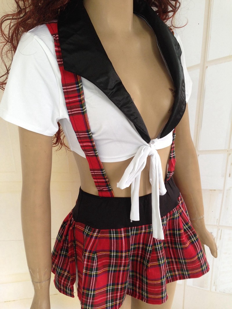 Womens Sexy School Girl Cosplay Costume Adult Roleplay Lingerie Set With Plaid Suspender Skirt 3s1078 - 5