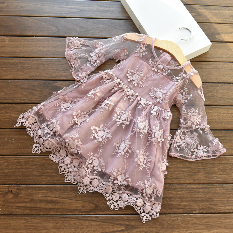 Girls Princess Party Dress Floral Lace Design Baby Print Tutu Style Kids Special Occasion Dress - 5