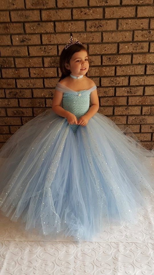 Exquisite Light Blue Glitter Tulle Tutu Dress For Girls Kids Ball Gown Flower Girl Wedding Party Outfit - 3