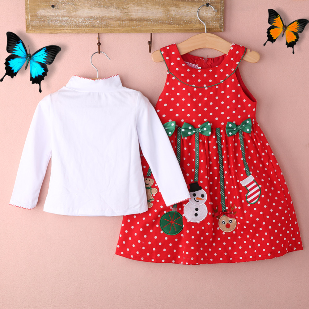 Girls Christmas Dress Kids Long Sleeve Polka Dot Holiday Childrens Fashion Clothing - 5