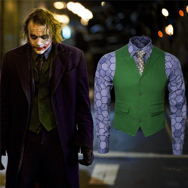 Adult Batman Dark Knight Rise Joker Cosplay Costume Green Vest Shirt Tie Halloween Movie Inspired - 3