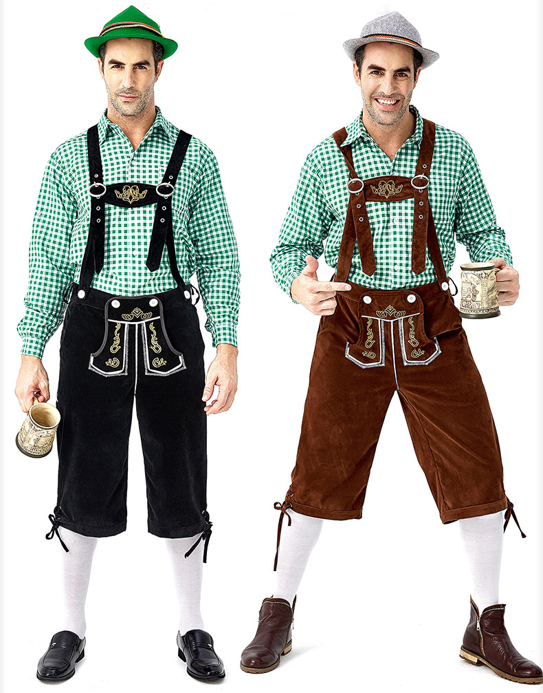 Authentic German Traditional Oktoberfest Couple Costumes Grey Adult Alpine Bar Overalls European And American Style - 24