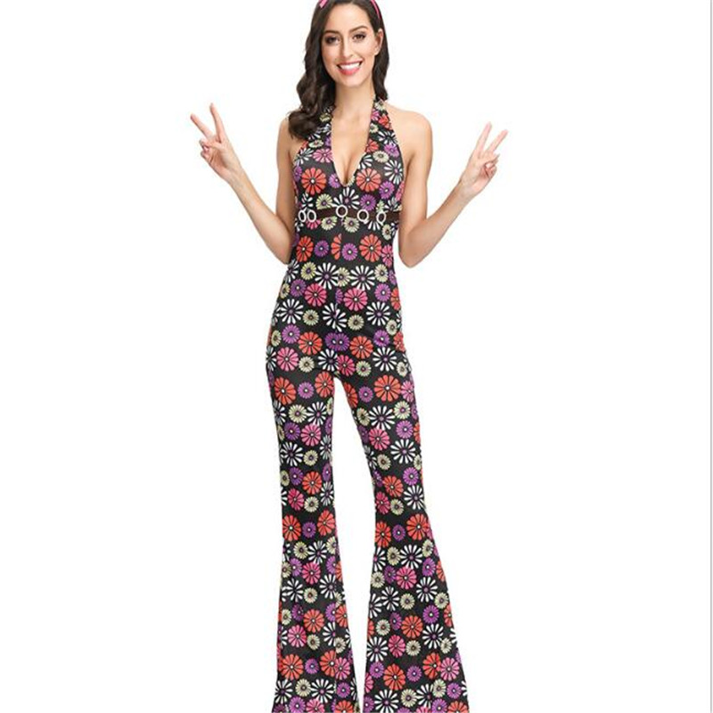 Halloween Carnival Party Adult Cosplay Floral Hip Hop Singer Couple Costume 90's Vintage Performance A961 - 4