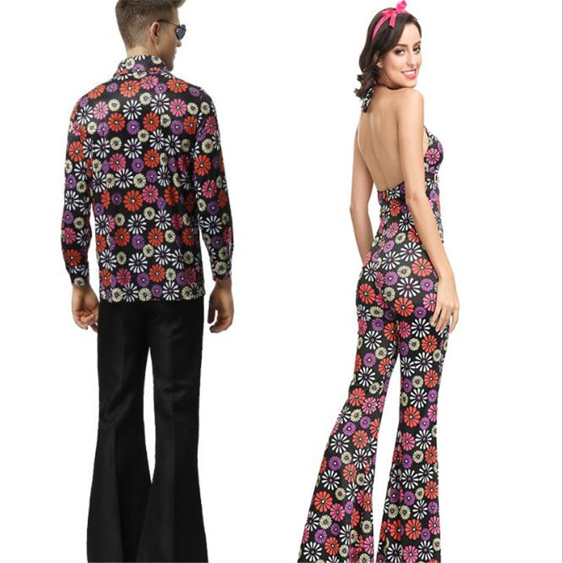 Halloween Carnival Party Adult Cosplay Floral Hip Hop Singer Couple Costume 90's Vintage Performance A961 - 3