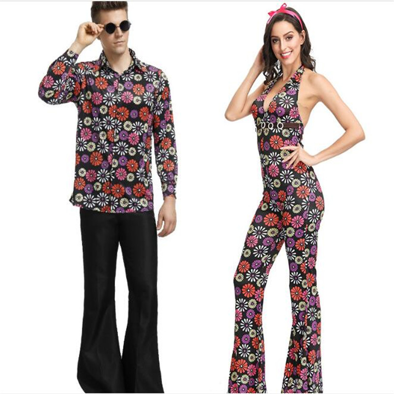 Halloween Carnival Party Adult Cosplay Floral Hip Hop Singer Couple Costume 90's Vintage Performance A961 - 2
