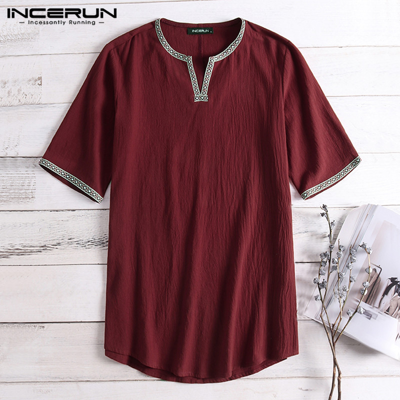 Incerun Medieval Viking Knight Tunic Mens Renaissance Warrior Short Sleeve Cotton Shirt For Cosplay Costumes - 2