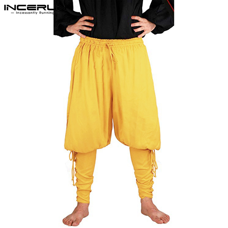 Incerun Mens Renaissance Medieval Pirate Pants Vikings Warrior Knight Cosplay Costume Solid Laceup Trousers - 2