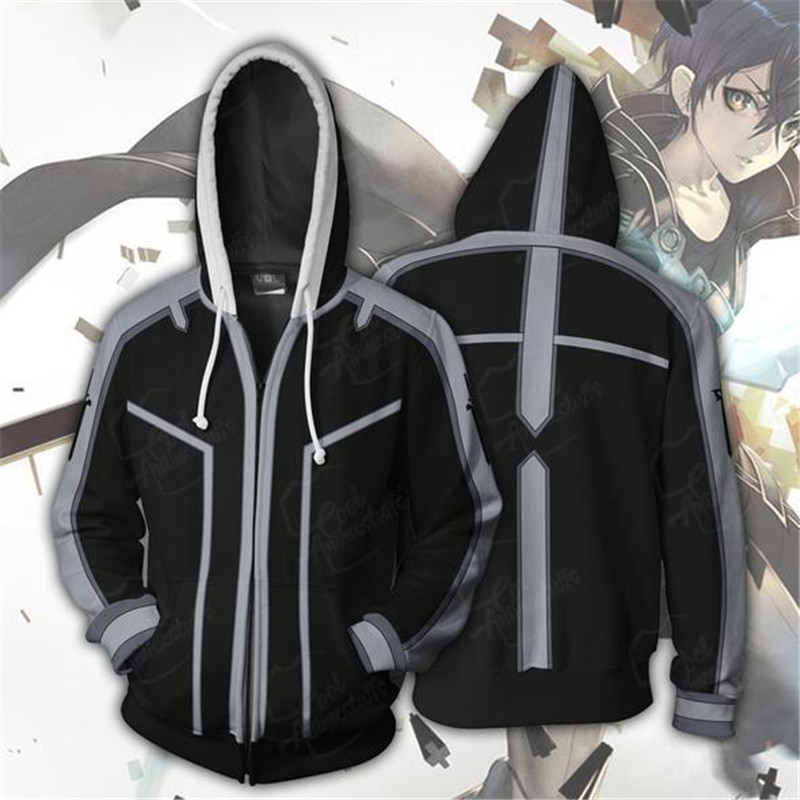 Anime Sword Art Online Kirito Cosplay Hoodie Zippered Jacket Unisex Kirigaya Kazuto Costume Sweatshirt - 7