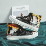 Anime One Piece Monkey D Luffy Canvas Shoes For Unisex Black And White High Top Boots - 5