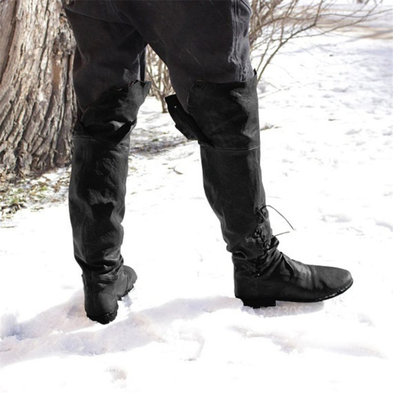 Retro Men’s Pirate Boots Medieval Costume High Viking Cosplay Knee Lace Vintage Shoes Middle