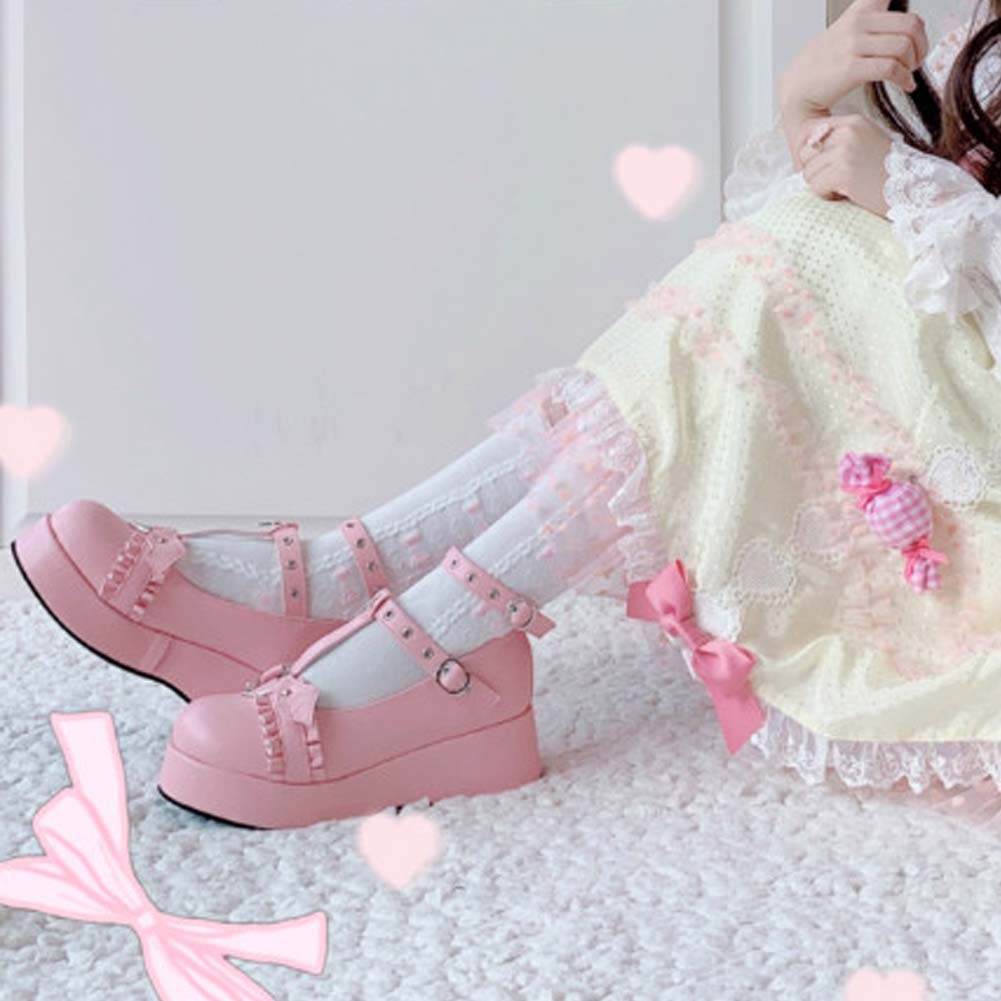 Kawaii Gothic Lolita Shoes 55cm High Heel Bat Bowknot Detail Punk Devilian Cosplay Platform - 3