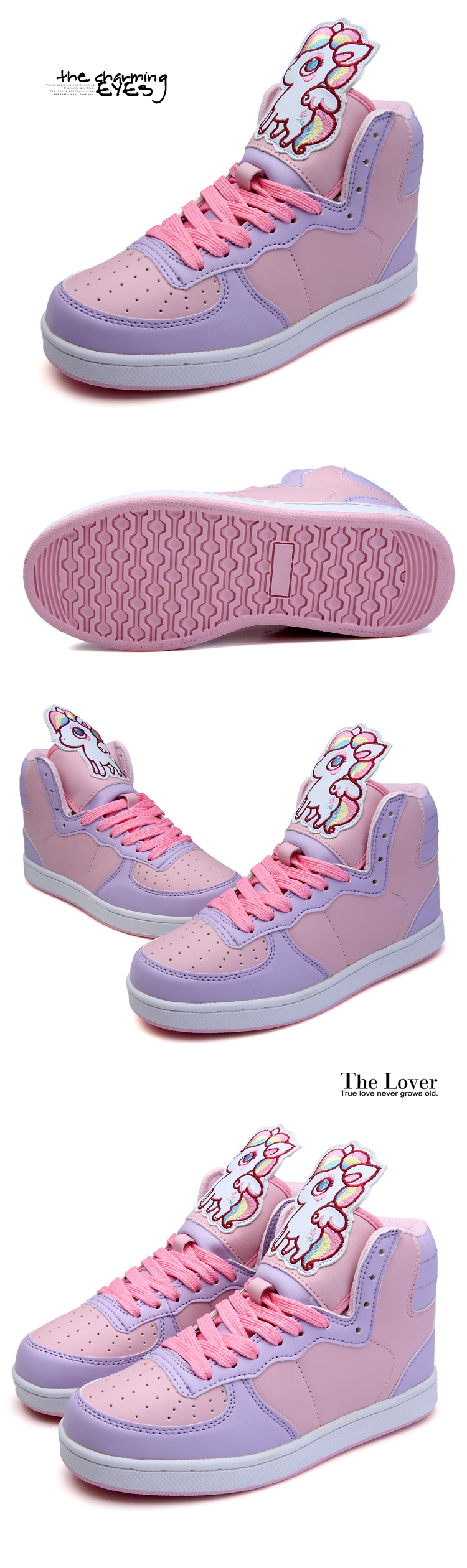 Cute Kawaii Lolita Anime Cosplay Womens Shoes Pink Color Matching Flat Heel Angel Dinosaur Pony Design - 4