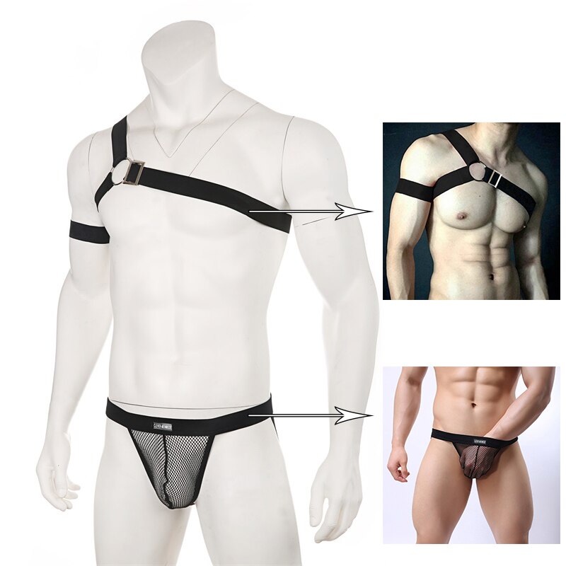 Mens Adjustable Sexy Harness Set With Backless Gstring Bikini Briefs Male Erotic Underwear - 8