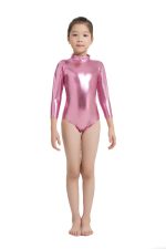 Speerise Kids Turtleneck Shiny Gymnastics Leotard Costumes Ballet Dance Long Sleeve Zip Metallic Tank - 5