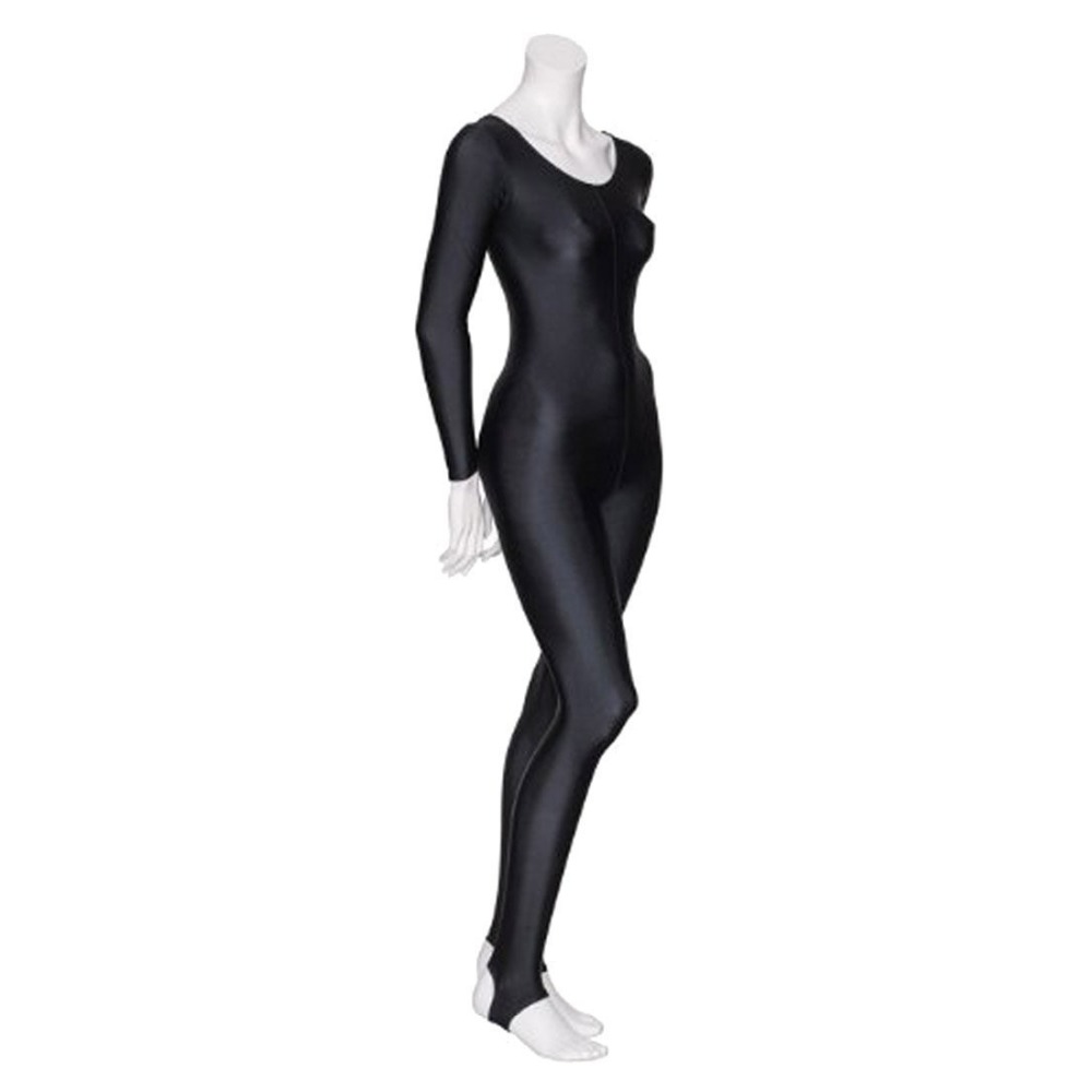 Speerise Womens Black Long Sleeve Unitard Shiny Spandex Stirrup Catsuit For Gymnastics Dance Full Body Dancewear Adult - 1