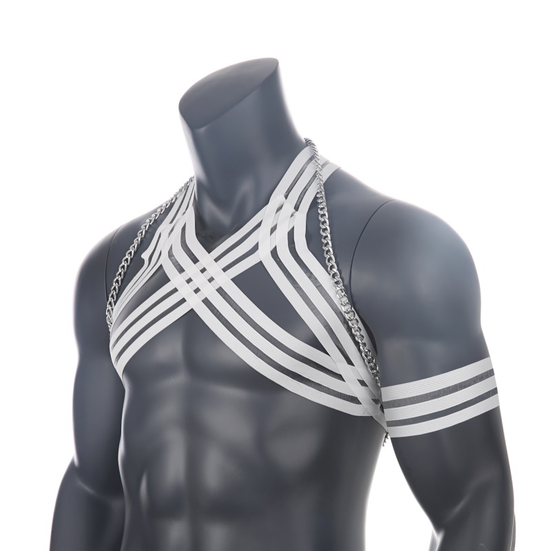 Mens Goldsilver Metal Chain Body Harness Sexy Stage Costume Clubwear Elastic Shoulder Strap Lingerie - 7