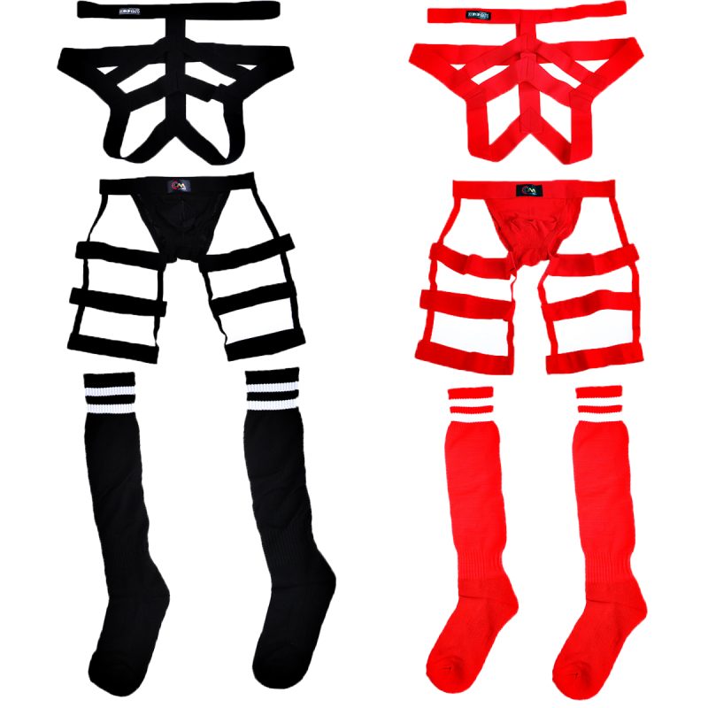 Sexy Mens Strap Underwear Thigh Suspender Briefs With Bandage Belt Male