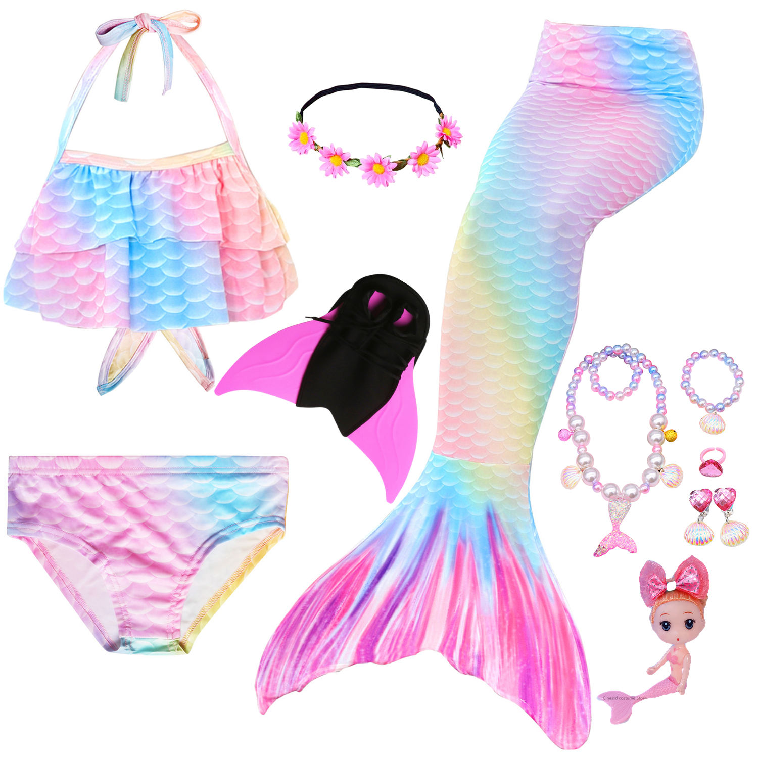 Kids Mermaid Tail Swimsuit With Monofin Girls Swimming Costume Childrens Aquatic Flipper Outfit - 28