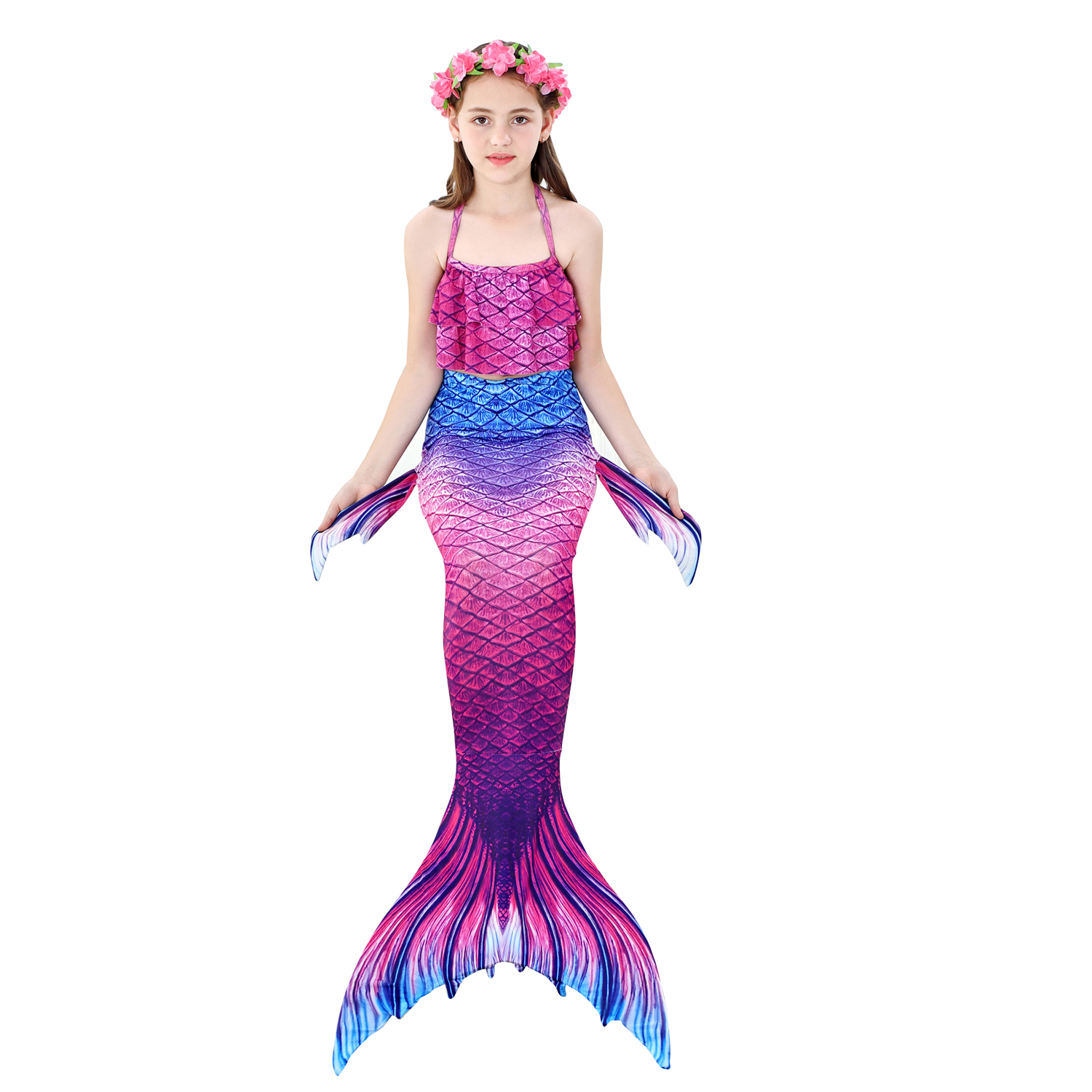 Kids Mermaid Tail Swimsuit With Monofin Girls Swimming Costume Childrens Aquatic Flipper Outfit - 14