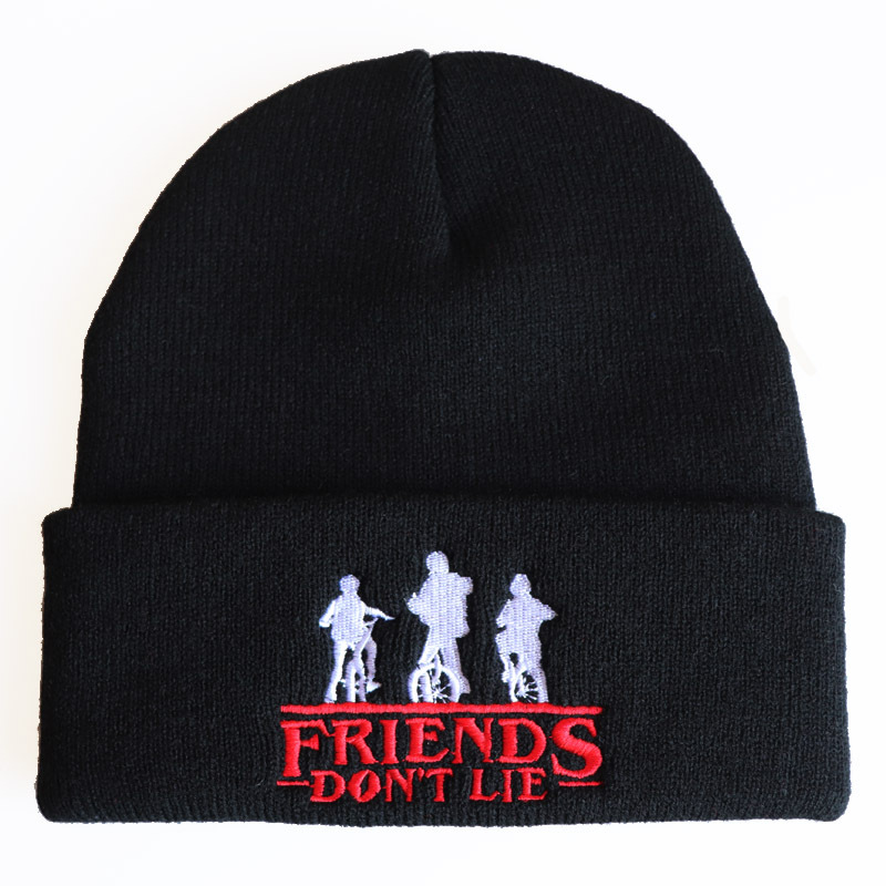 Stranger Things Friends Dont Lie Embroidered Beanie Cosplay Winter Knitted Hiphop Hat Solid Warm Bonnet - 17