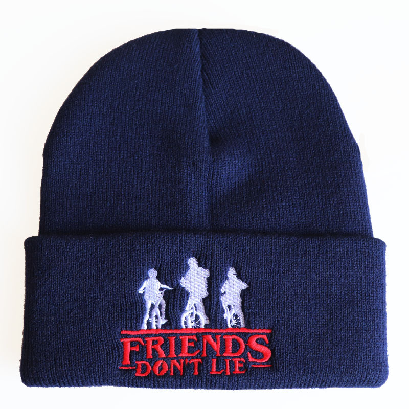 Stranger Things Friends Dont Lie Embroidered Beanie Cosplay Winter Knitted Hiphop Hat Solid Warm Bonnet - 16