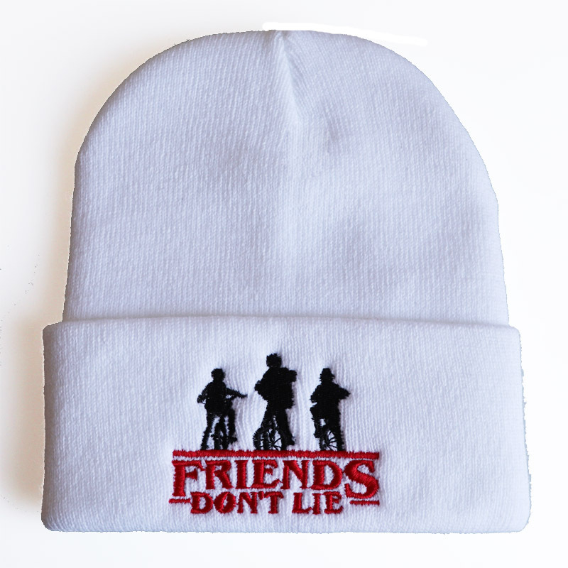 Stranger Things Friends Dont Lie Embroidered Beanie Cosplay Winter Knitted Hiphop Hat Solid Warm Bonnet - 15