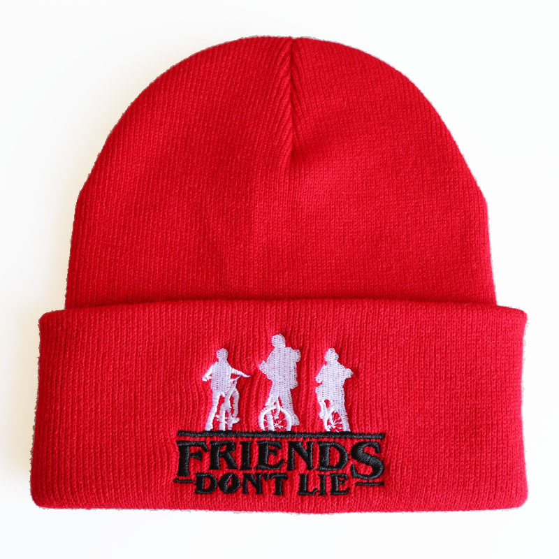 Stranger Things Friends Dont Lie Embroidered Beanie Cosplay Winter Knitted Hiphop Hat Solid Warm Bonnet - 14