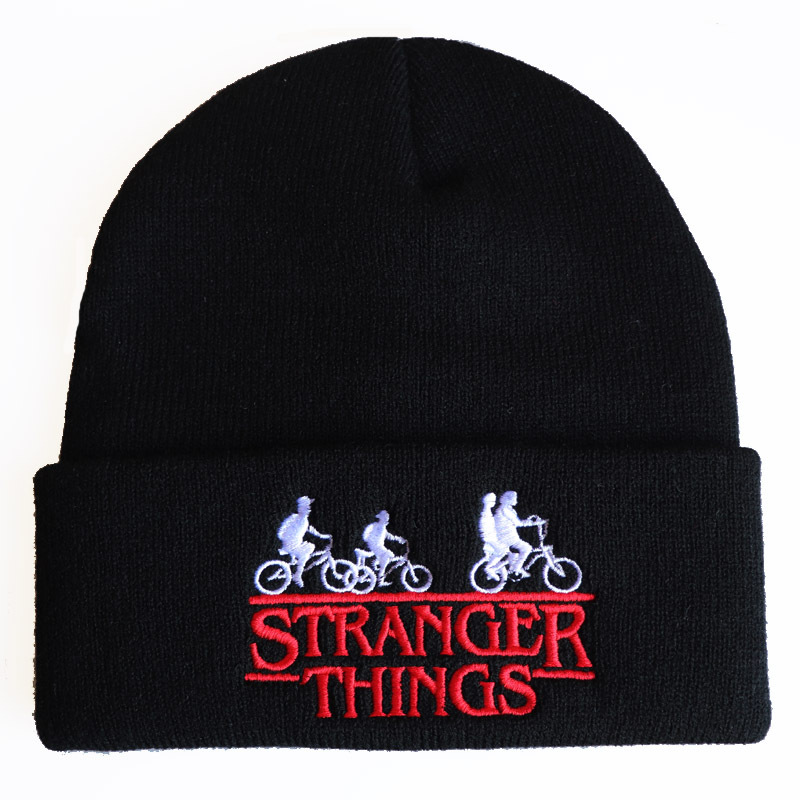 Stranger Things Friends Dont Lie Embroidered Beanie Cosplay Winter Knitted Hiphop Hat Solid Warm Bonnet - 4