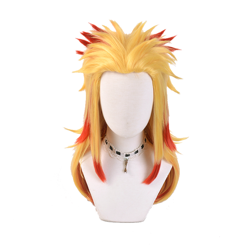 Demon Slayer Anime Heatresistant Cosplay Wig Blonde Ombre Rengoku Kyoujurou Costume Accessory With Cap For Men Women - 5