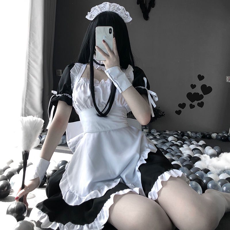 Kawaii Lolita Amine Maid Cosplay Dress Black Japanese Cafe Stage Costume Girls Womens Party Outfit - 3