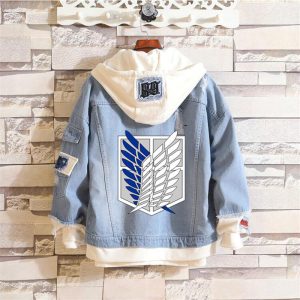 Cosplay Attack On Titan Jeans Jacket Scout Regiment Denim Autumn Hooded Sweatshirt Outwear Coat - 2