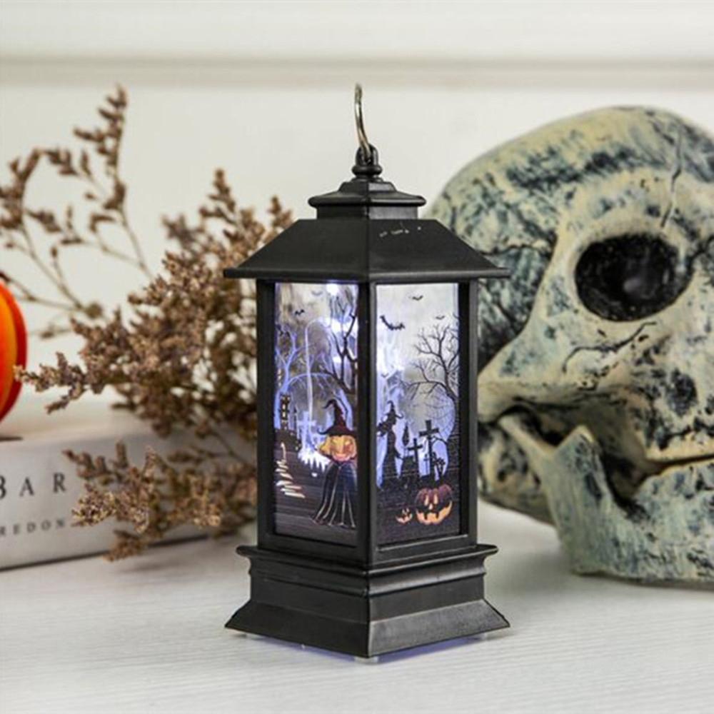 Halloween Decoration Led Candles Light Vintage Castle Bats Pumpkin Lantern Flame Lamp Scary Party - 6