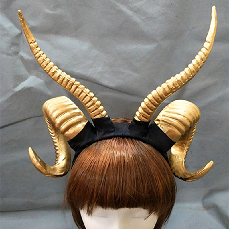 Handmade Gothic Lolita Demon Horn Headband Cosplay Prop Halloween Accessory In Black Gold Silver - 2