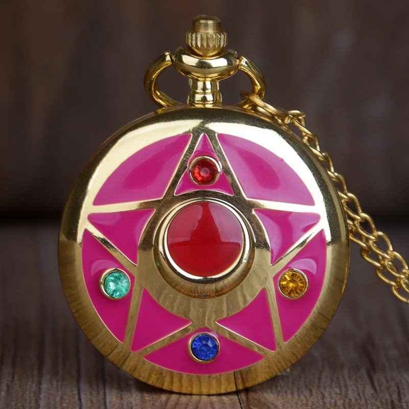 Golden Anime Janpanese Cosplay Necklace Sailor Moon Pocket Watch Steampunk With Chain Pendant Relogio Masculino Cf1028