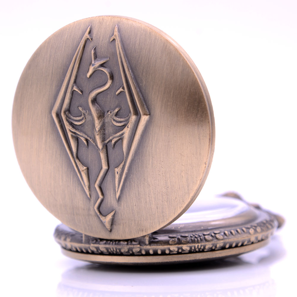 Elder Scrolls V Skyrim Vintage Antique Quartz Pocket Watch Unisex Cosplay Accessory Pendant Necklace Analog Display - 5