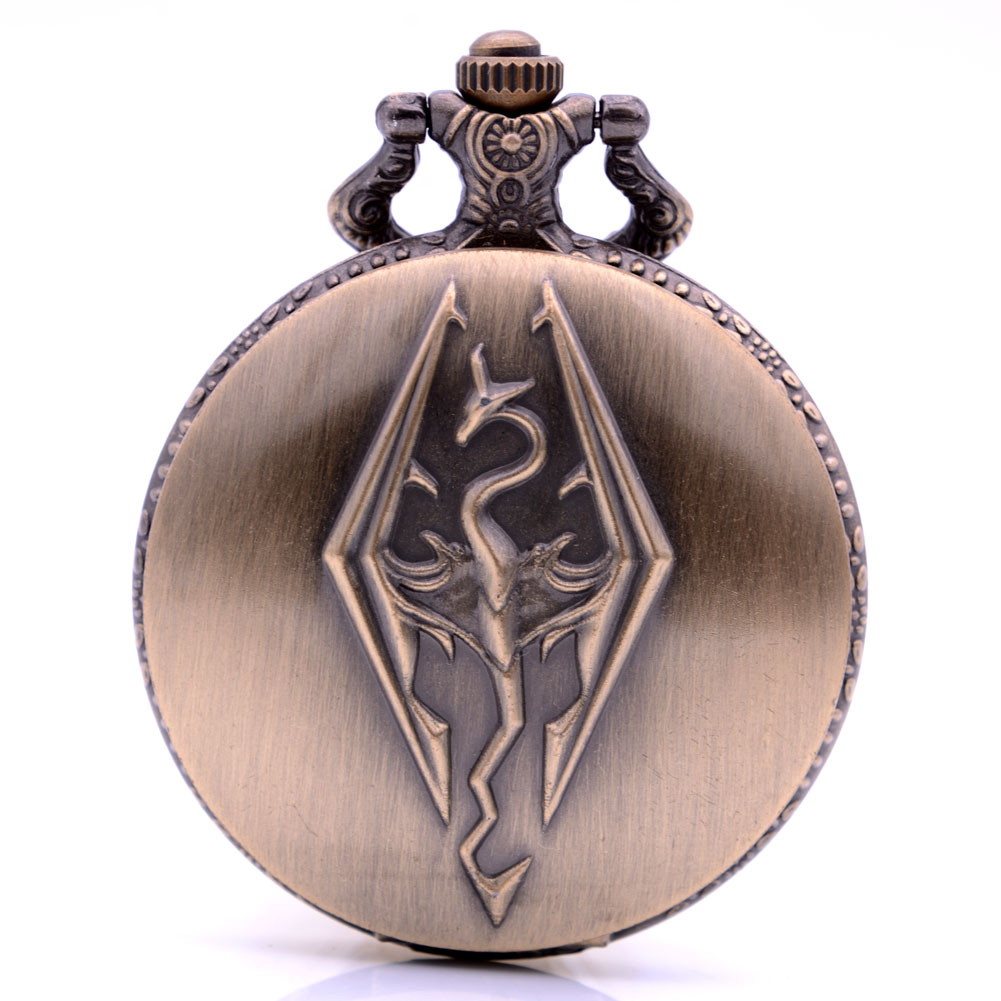 Elder Scrolls V Skyrim Vintage Antique Quartz Pocket Watch Unisex Cosplay Accessory Pendant Necklace Analog Display - 1