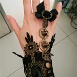 Vintage Gear Victorian Gothic Steampunk Bracelet Wristband With Ring Lace Bowknot Wrist Cuff Cosplay
