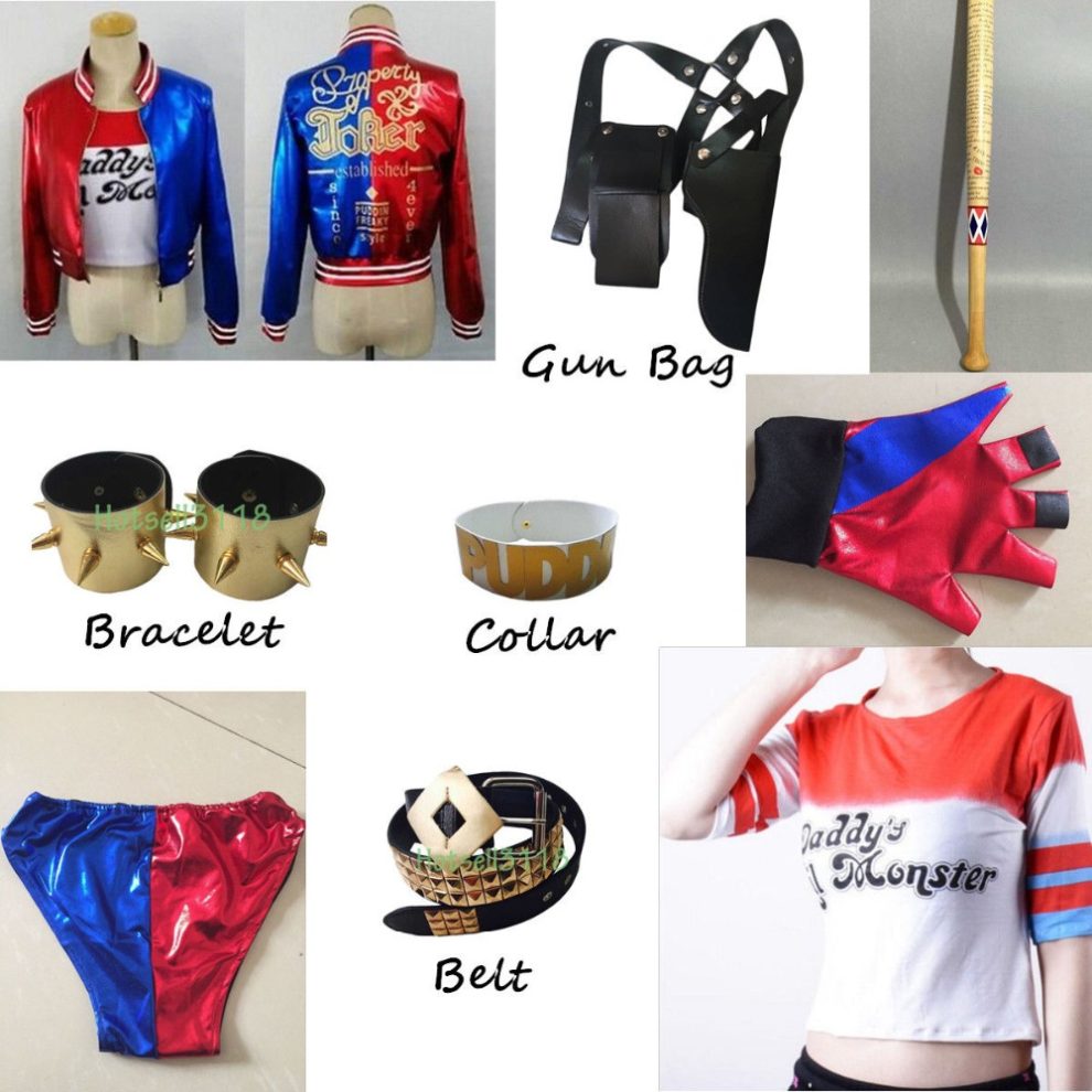 Set Squad Harley Quinn Gun Holster Bag Bracelet Collar Belt Costume