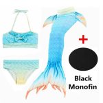 4 Pieces Mermaid Tails Girls Swimming Kids Costumes Swimmable Children Swimwear Zeemeerminstaart Met Monofin Cosplay - 4