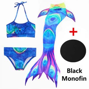 4 Piece Bikinis Set Swimmable Children Mermaid Tails With Monofin Black Fin Girls Kids Girl Swimming Tail Costu - 2