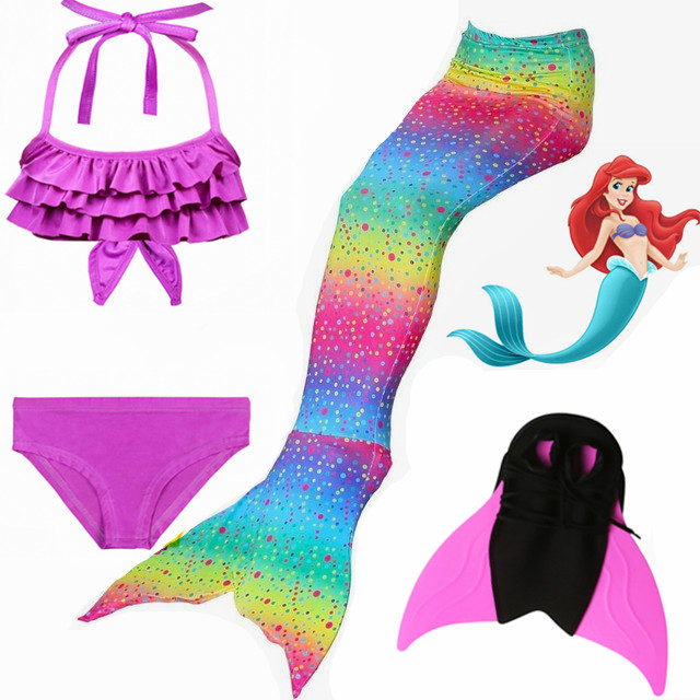 Girls Rainbow Mermaid Tail With Monofin Kids Swimmable Costume Swimwear For Swimming And Xmas Gift - 16