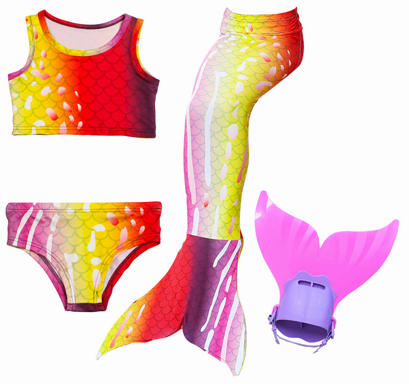 Girls Rainbow Mermaid Tail With Monofin Kids Swimmable Costume Swimwear For Swimming And Xmas Gift - 4