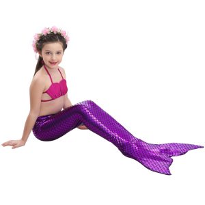 Little Mermaid Tails Swimming Costume Tail Cosplay Girls Swimsuit Kids Children Swimmable Suit Monofin - 2